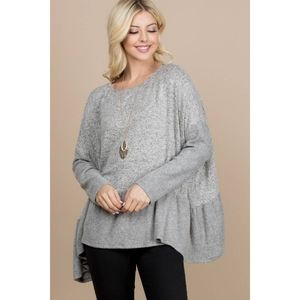 Emerald Collection Grey Sweater Peplum Top Women's Medium